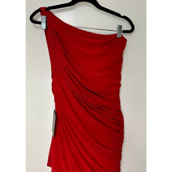 Norma Kamali Diana Uneven Flair Mini Dress Red Size Large/40 NWT One Shoulder - Picture 3 of 11